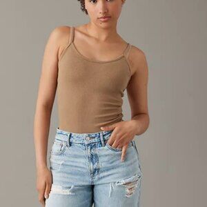American Eagle Tan Ribbed Cami Thong Bodysuit - Size L